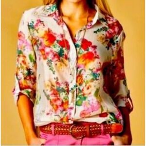 BD Collection Floral Print Lightweight Button Up Shirt Women's Size L